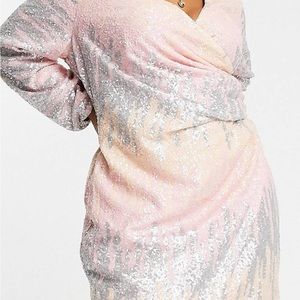 Sequin pastel mini drape dress